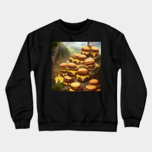 Huge Cliff with Cheeseburgers Pouring off in Nature Crewneck Sweatshirt